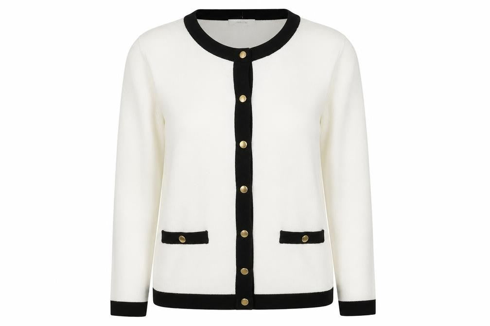 Precis Women White Black Trim Cardigan Small Viscose Blend