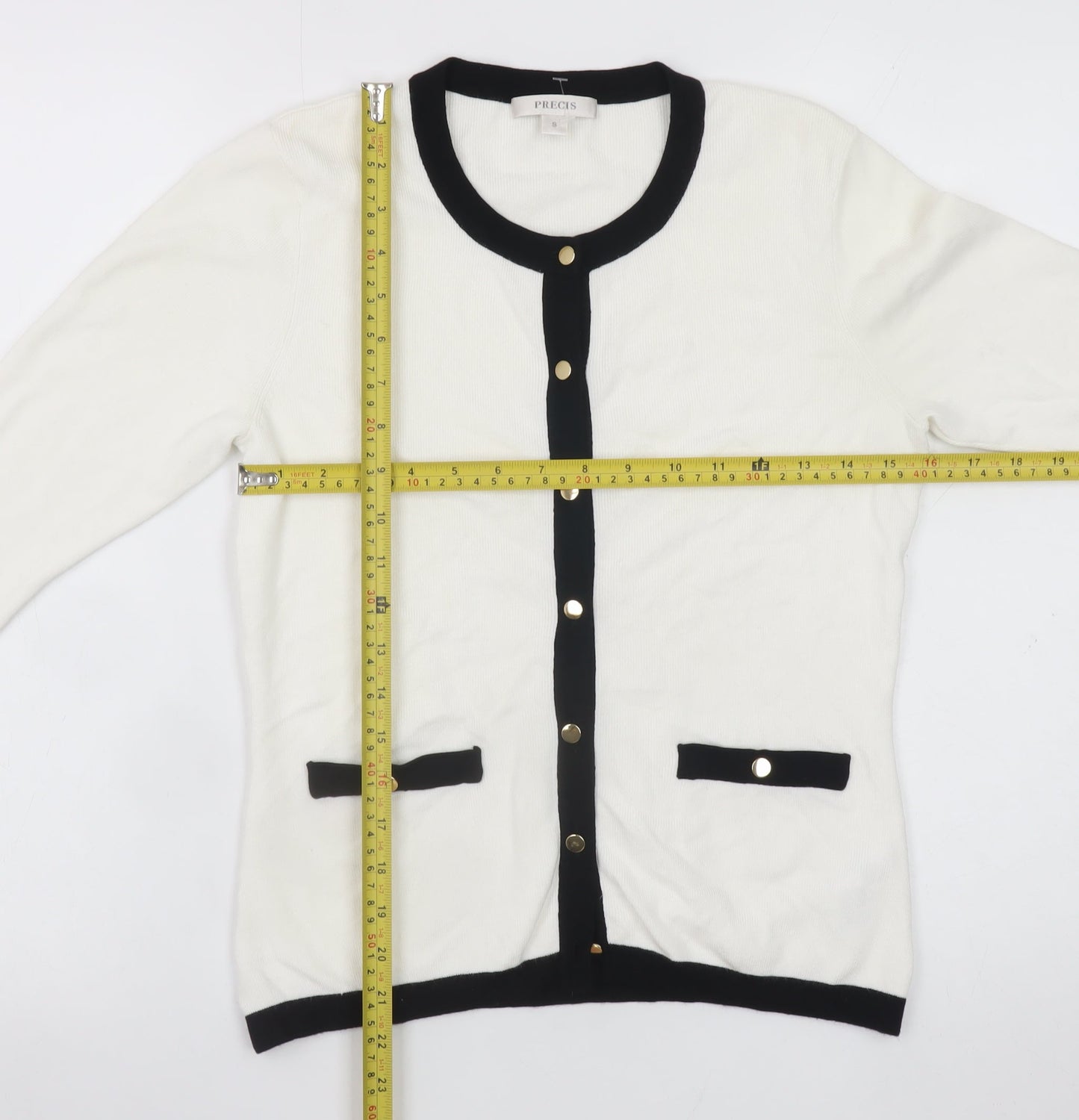 Precis Women White Black Trim Cardigan Small Viscose Blend