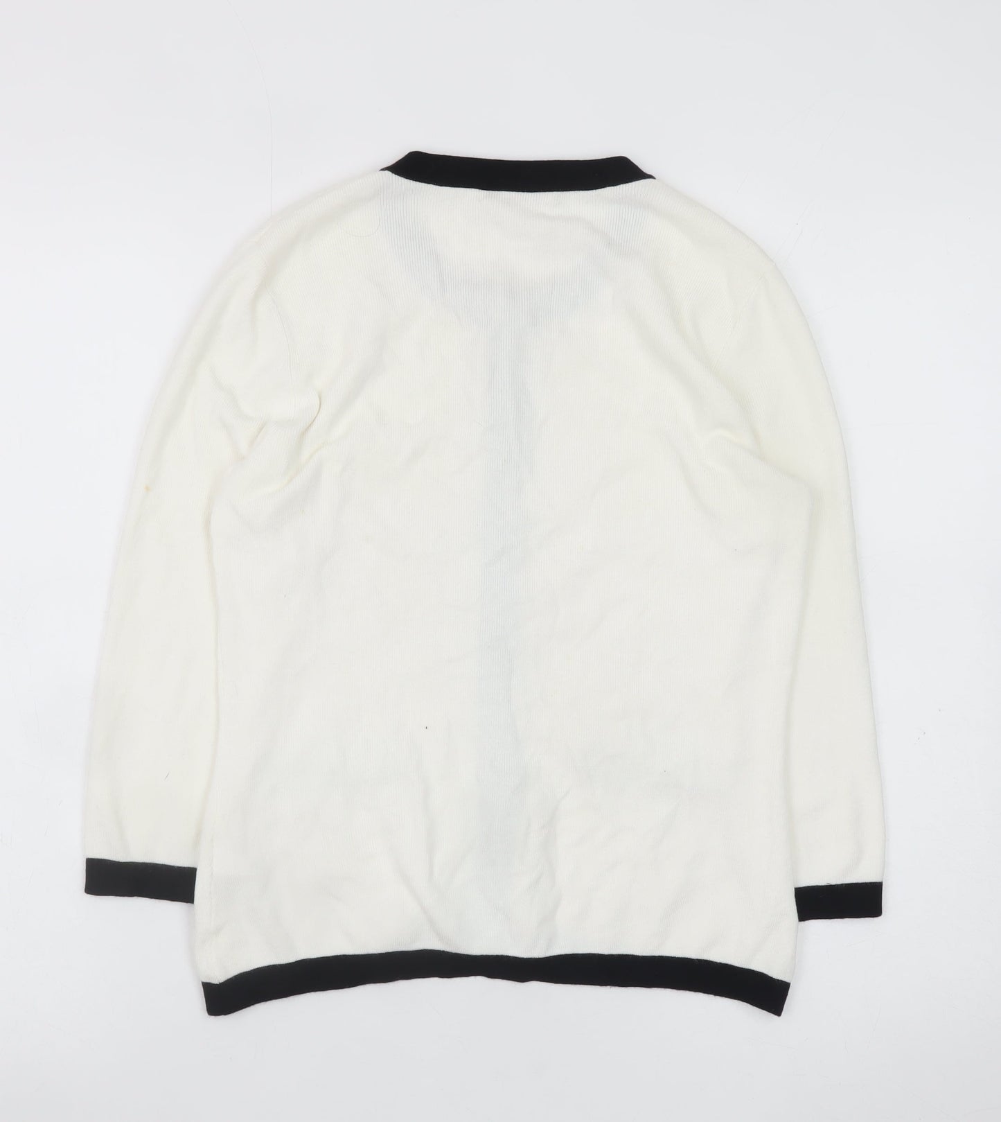 Precis Women White Black Trim Cardigan Small Viscose Blend