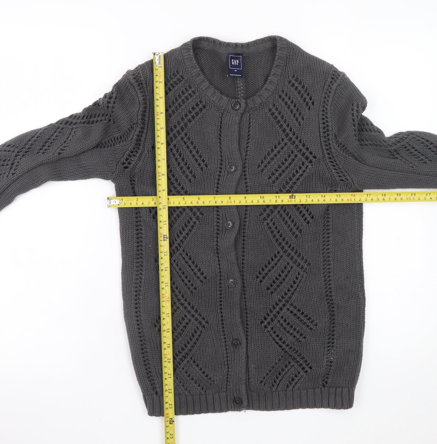 GAP Women’s Grey Open-Knit Cardigan XS Long Sleeve Cotton Blend