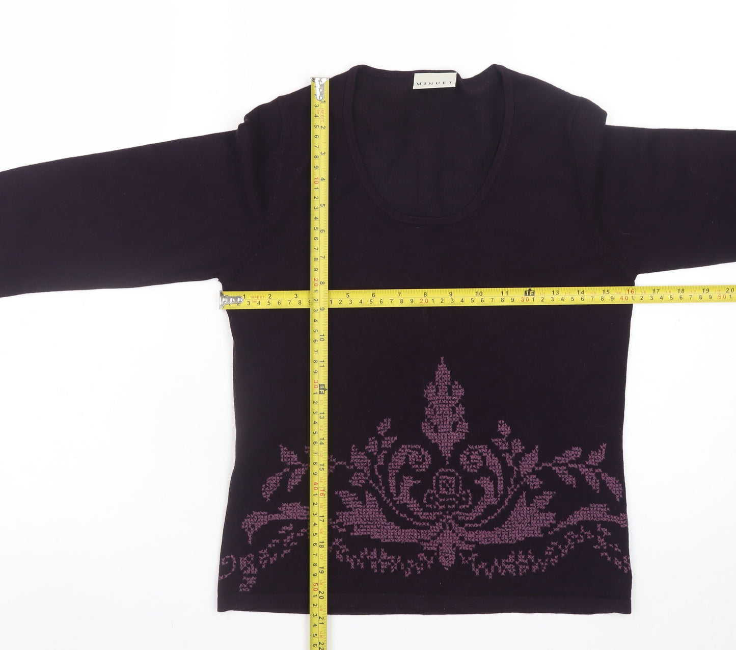 Minuet Womens Purple Floral Scoop Neck Pullover Jumper Size 8