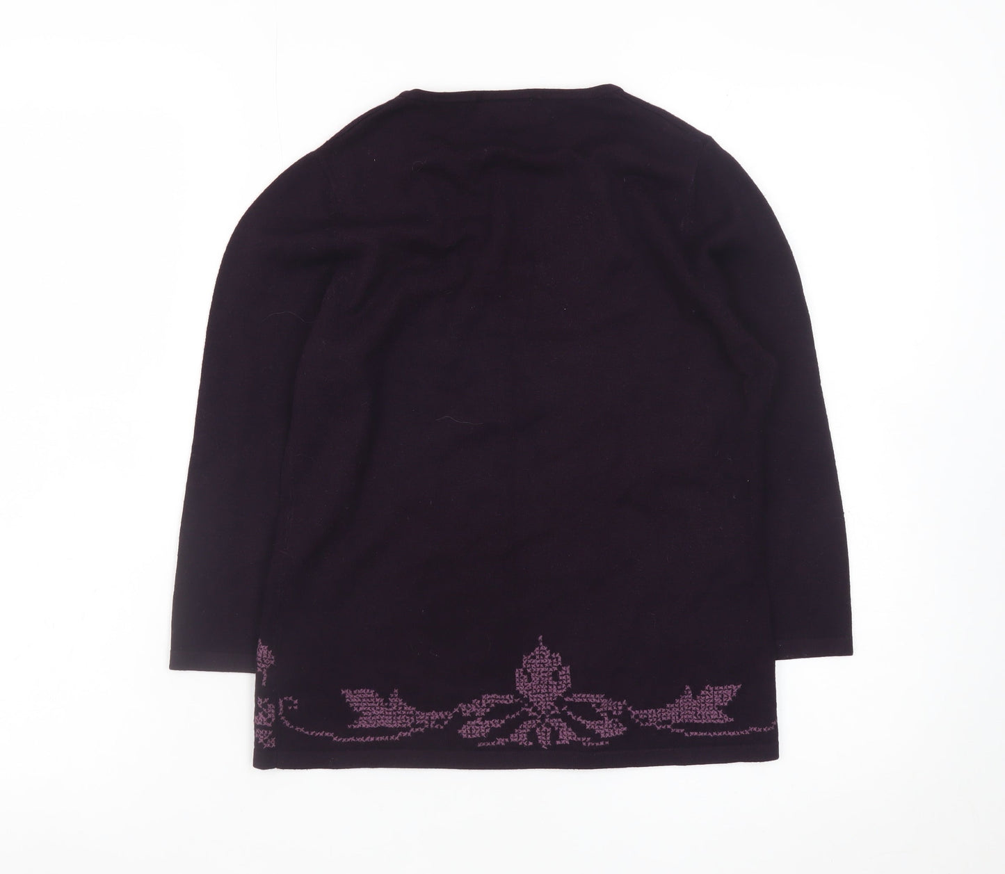 Minuet Womens Purple Floral Scoop Neck Pullover Jumper Size 8