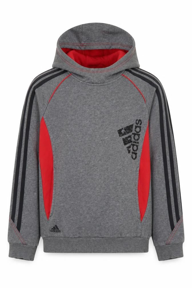 Adidas Boys Grey & Red Hooded Pullover Sweatshirt Size 11-12 Years