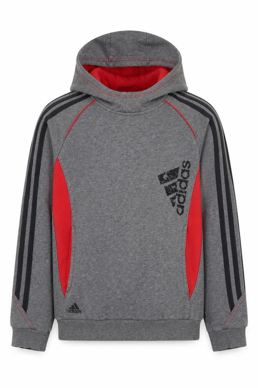 Adidas Boys Grey & Red Hooded Pullover Sweatshirt Size 11-12 Years