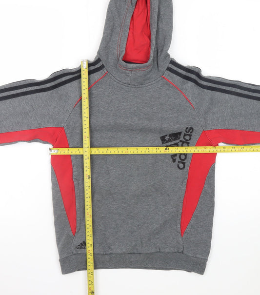 Adidas Boys Grey & Red Hooded Pullover Sweatshirt Size 11-12 Years
