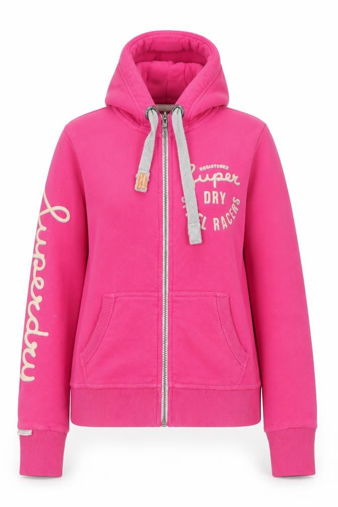 Superdry Girls Pink Full Zip Hoodie S Fleece Logo Hooded Sweatshirt