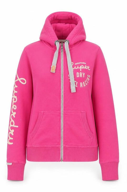 Superdry Girls Pink Full Zip Hoodie S Fleece Logo Hooded Sweatshirt