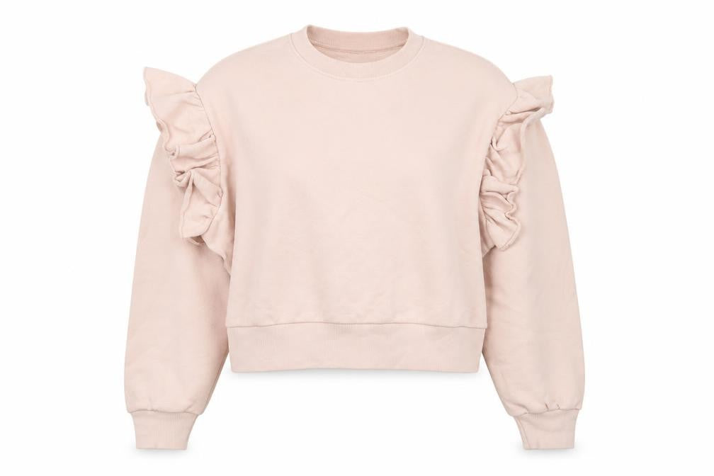 H&M Women Beige Ruffle Long Sleeve Pullover Sweatshirt XL
