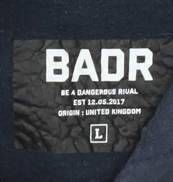 BADR Men Blue Pullover Hoodie L Graphic Print Hooded Sweatshirt