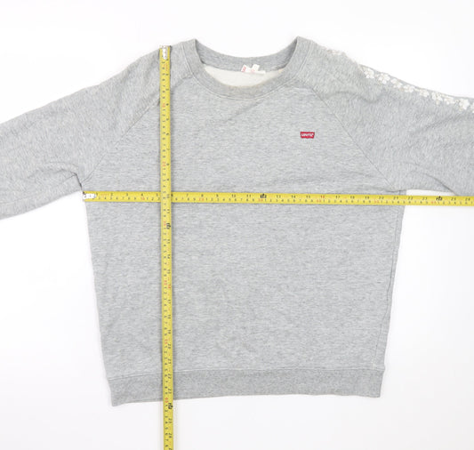 Levi’s Women Grey Floral Sleeve Cotton Pullover Sweatshirt Size S