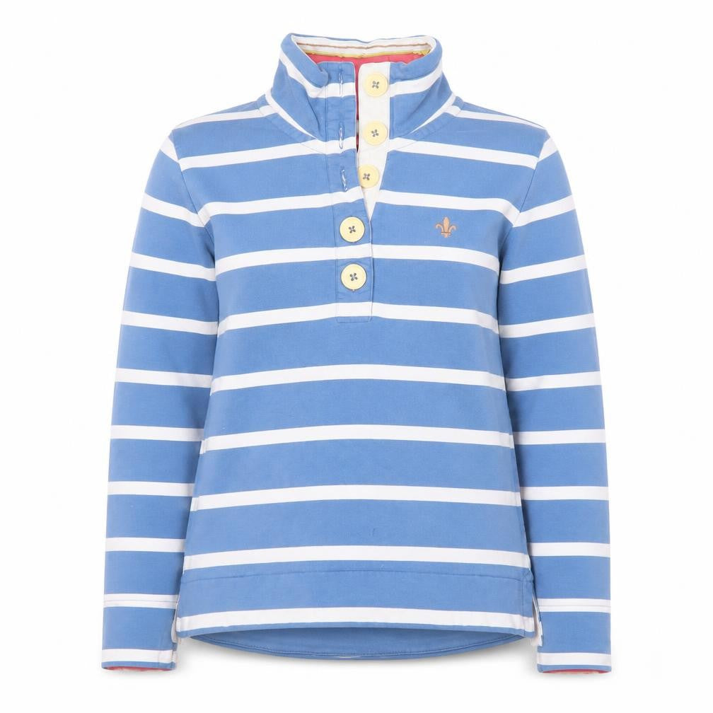 Toggi Women's Blue Striped Henley Sweatshirt UK 12 Cotton Blend Long Sleeve