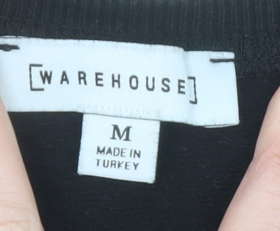 Warehouse Women Black Ruffle Long Sleeve Pullover Sweatshirt Size M