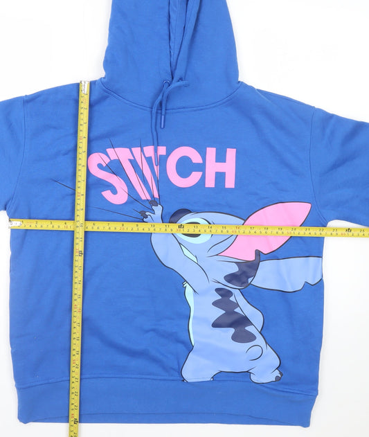 Disney Women Blue Stitch Pullover Hoodie Size M 12/14 Graphic Print
