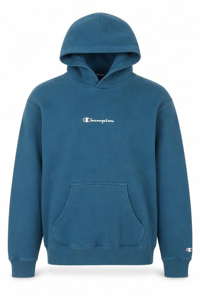 Champion Mens Blue Pullover Hoodie Medium Logo Embroidered Fleece