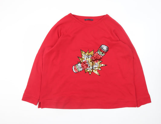 Marks and Spencer Women Red Sequin Pullover Sweatshirt Size 24