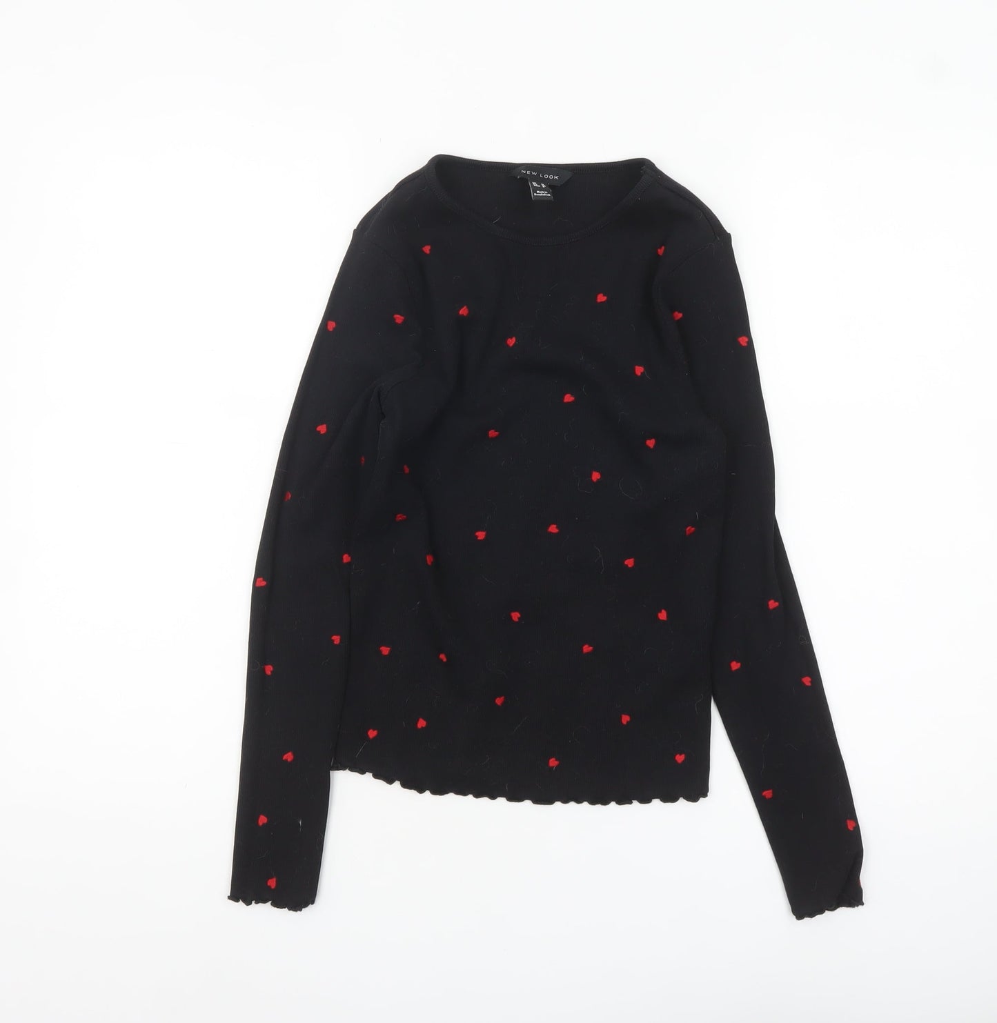 New Look Women Black Heart Embroidered Long Sleeve Jersey Top Size 10