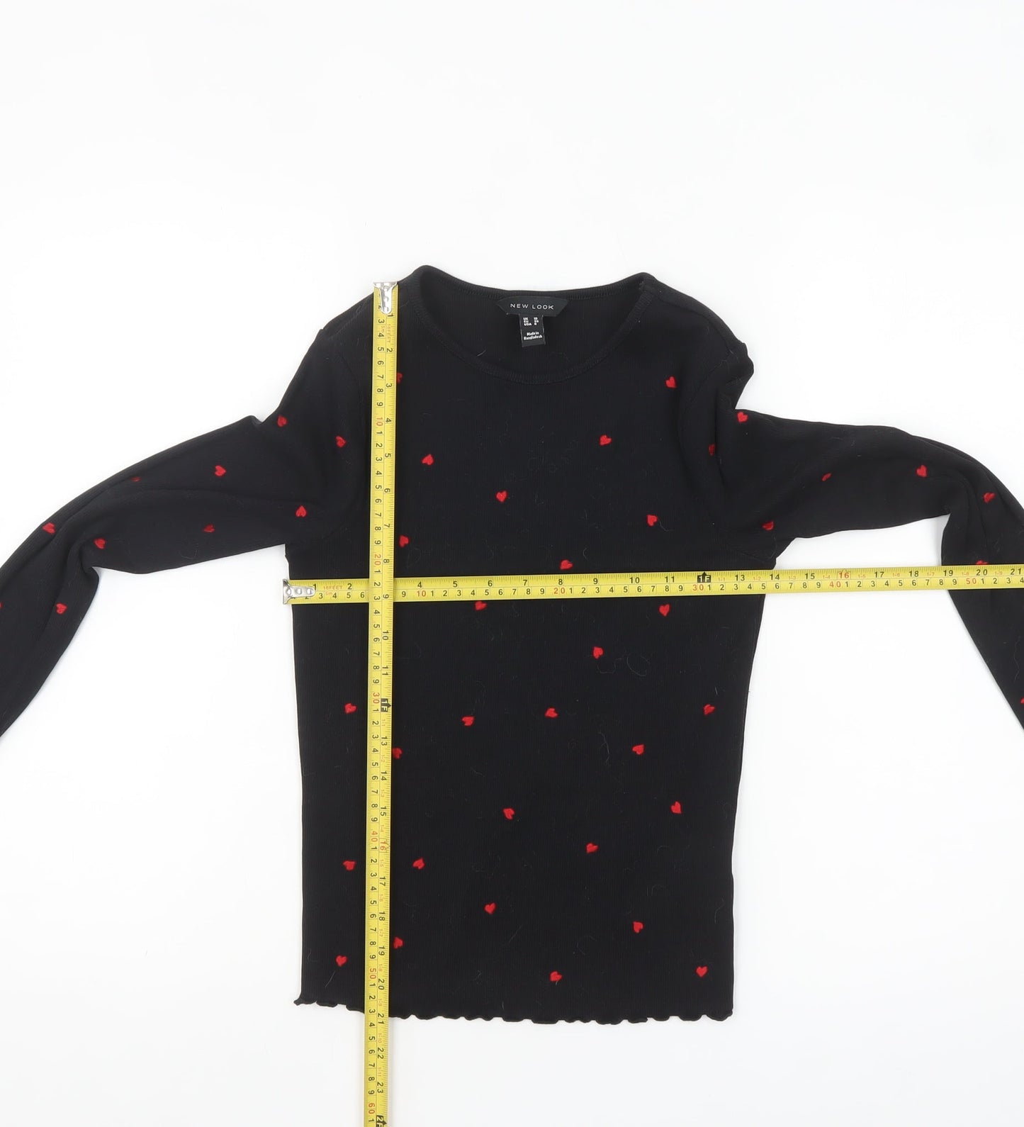 New Look Women Black Heart Embroidered Long Sleeve Jersey Top Size 10