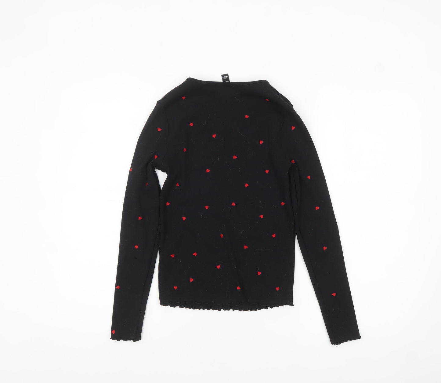 New Look Women Black Heart Embroidered Long Sleeve Jersey Top Size 10
