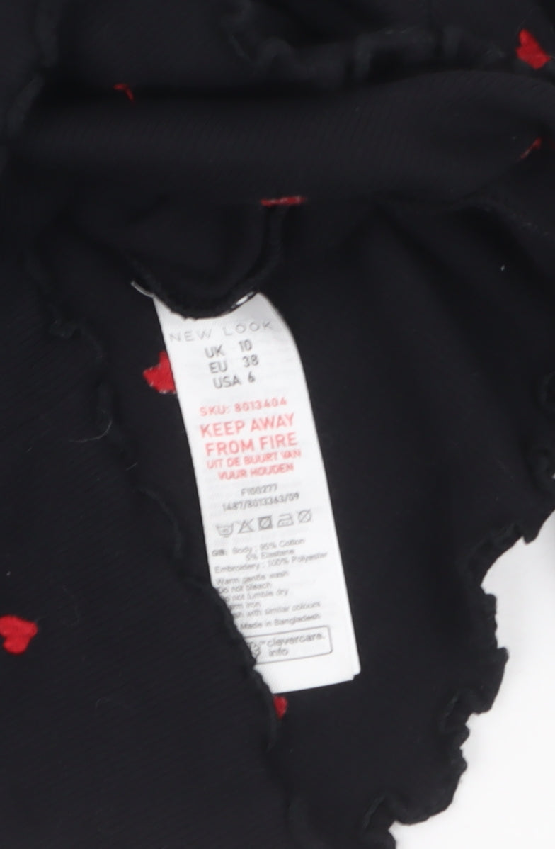 New Look Women Black Heart Embroidered Long Sleeve Jersey Top Size 10
