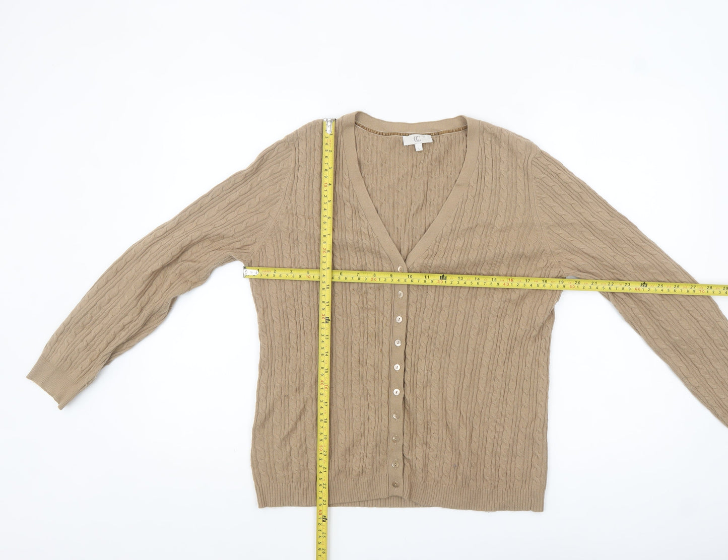 CC Women’s Beige Cable-Knit V-Neck Button Cardigan Size L