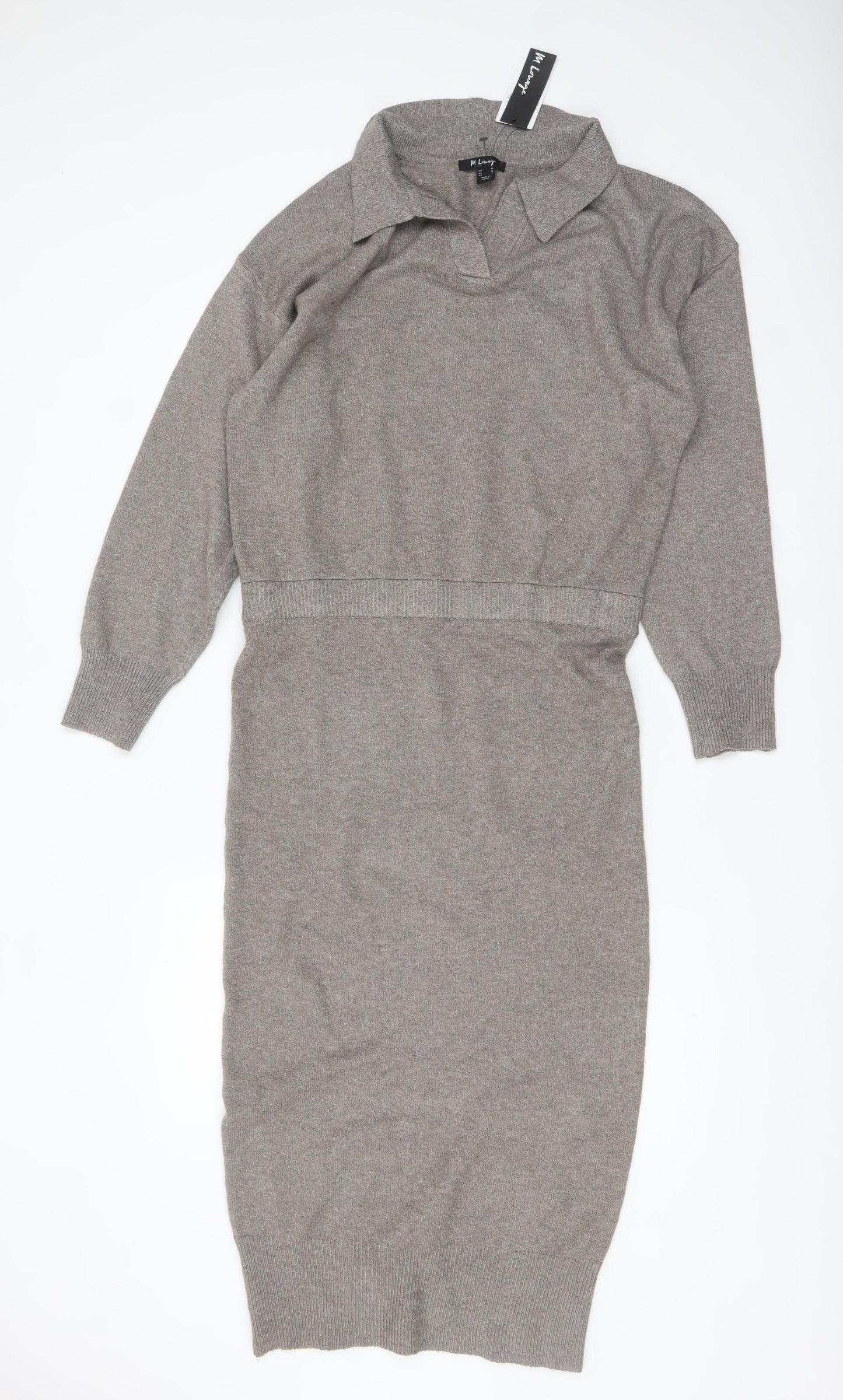 M Lounge Women Grey Midi Bodycon Knit Collared Dress M