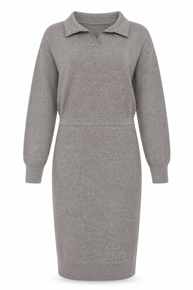 M Lounge Women Grey Midi Bodycon Knit Collared Dress M