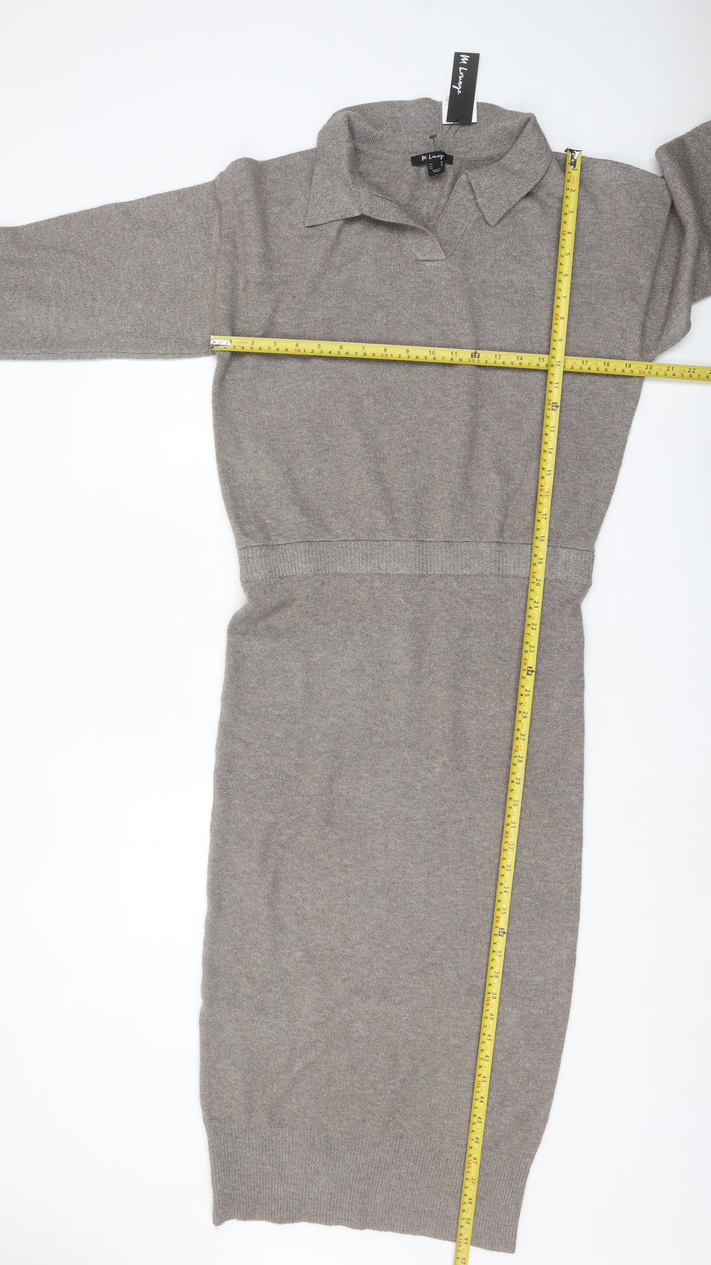 M Lounge Women Grey Midi Bodycon Knit Collared Dress M