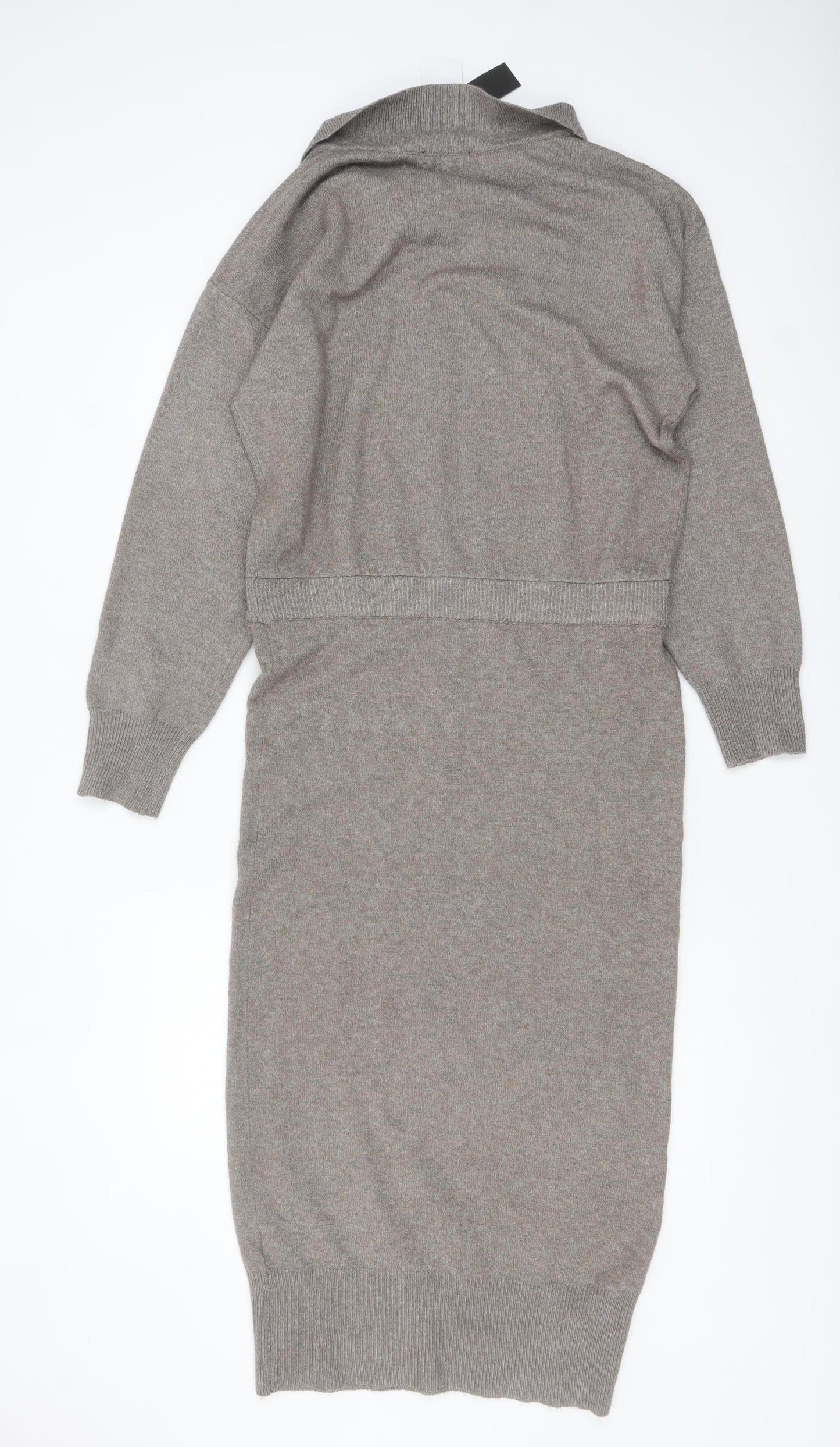 M Lounge Women Grey Midi Bodycon Knit Collared Dress M