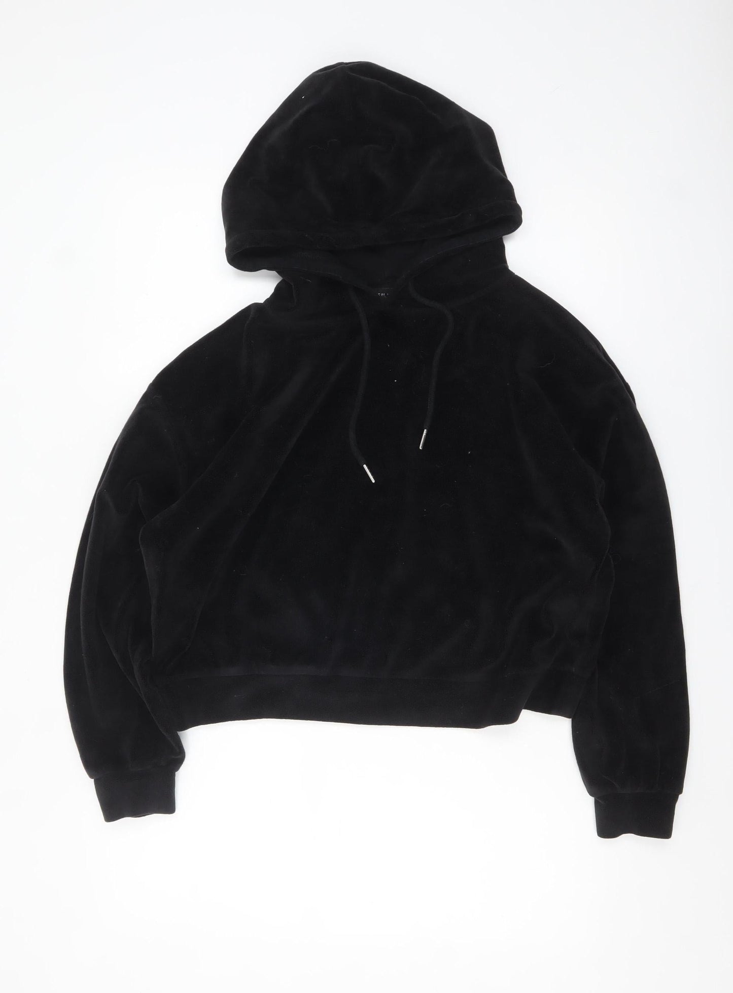 New Look Womens Black Velour Pullover Hoodie Size L Relaxed Fit