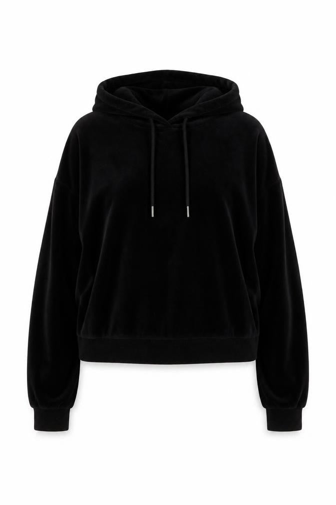 New Look Womens Black Velour Pullover Hoodie Size L Relaxed Fit