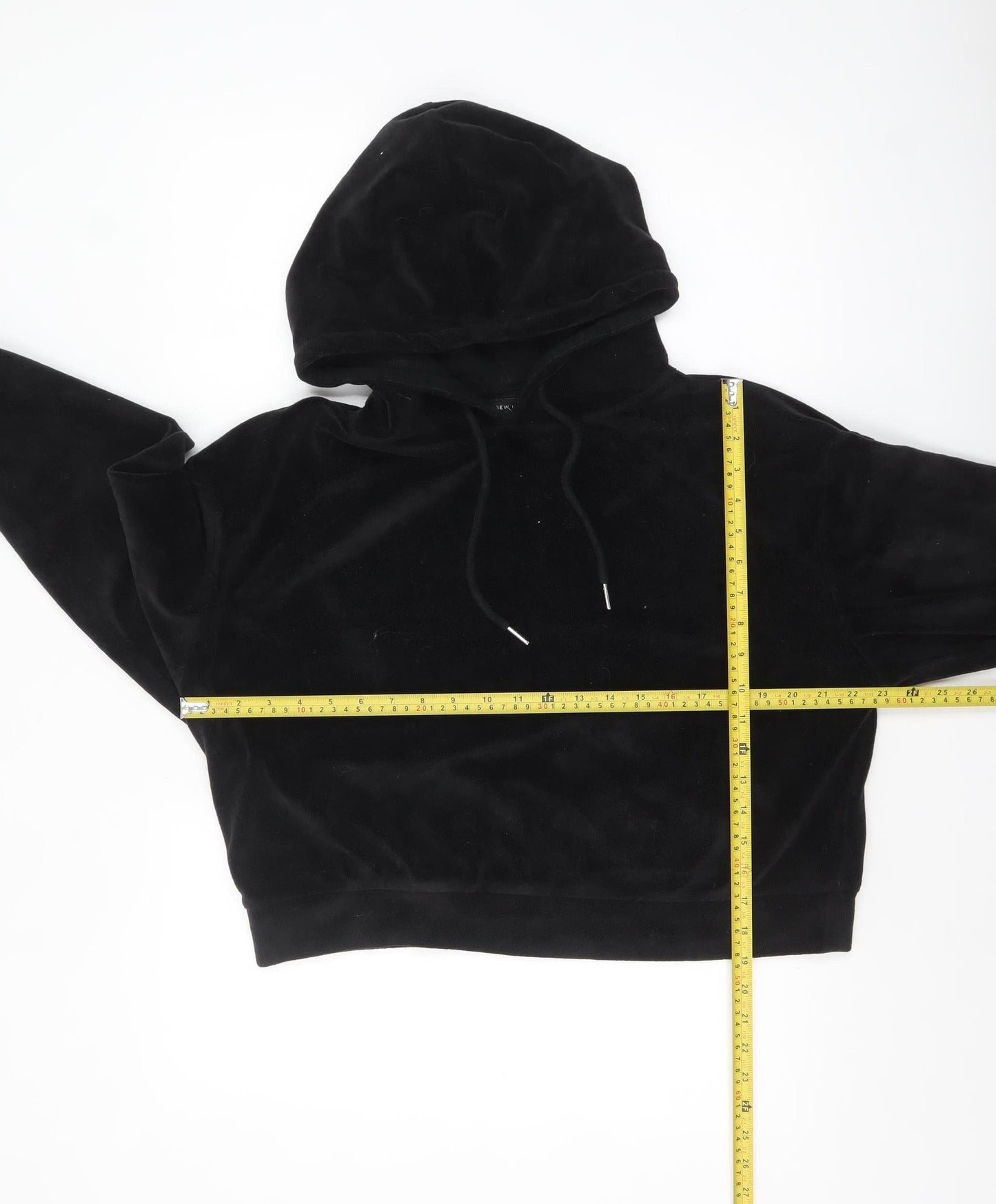 New Look Womens Black Velour Pullover Hoodie Size L Relaxed Fit