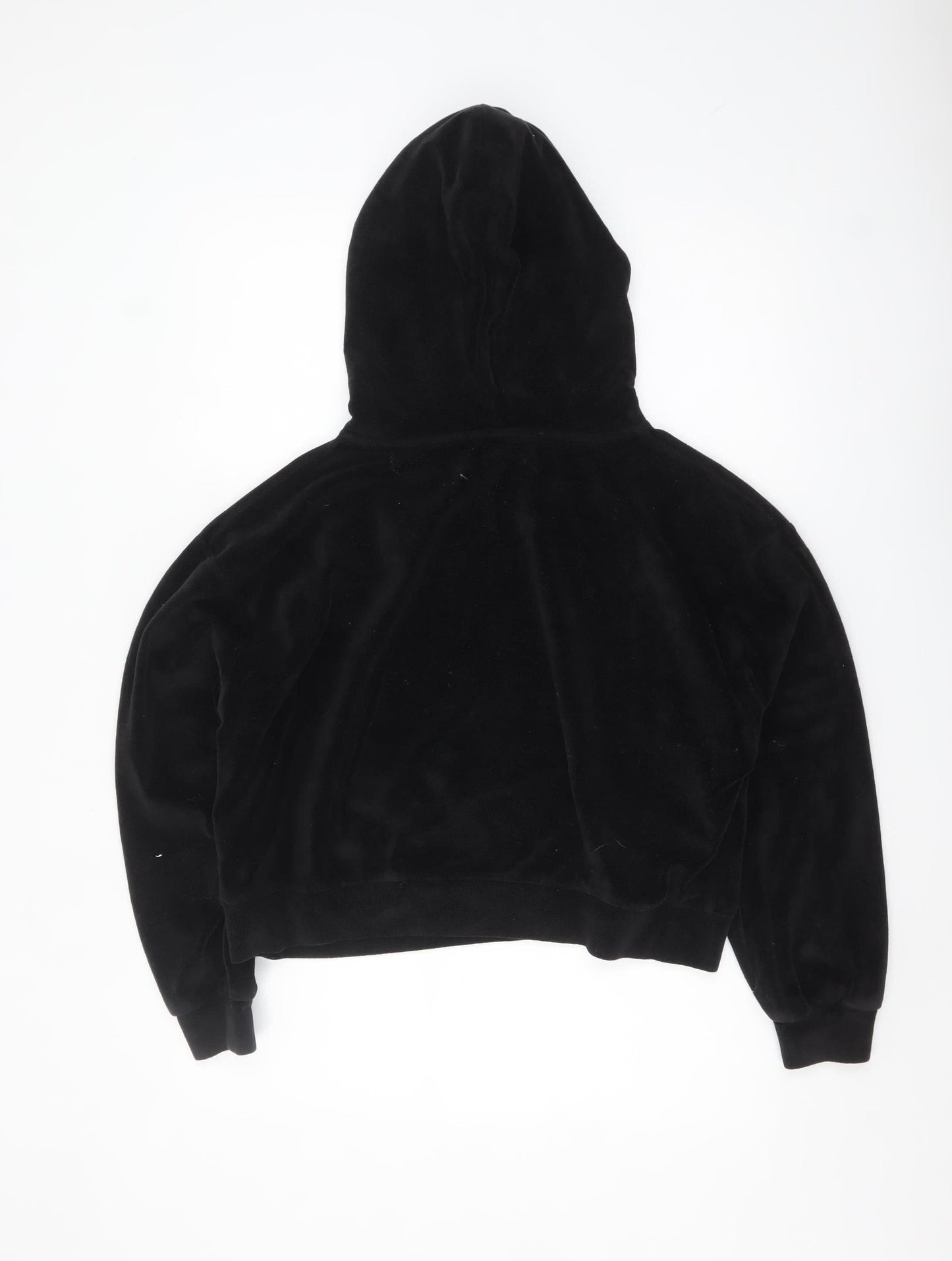 New Look Womens Black Velour Pullover Hoodie Size L Relaxed Fit