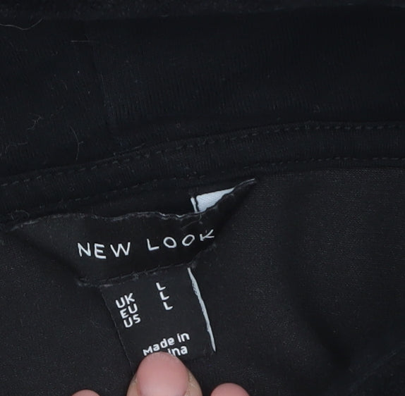 New Look Womens Black Velour Pullover Hoodie Size L Relaxed Fit