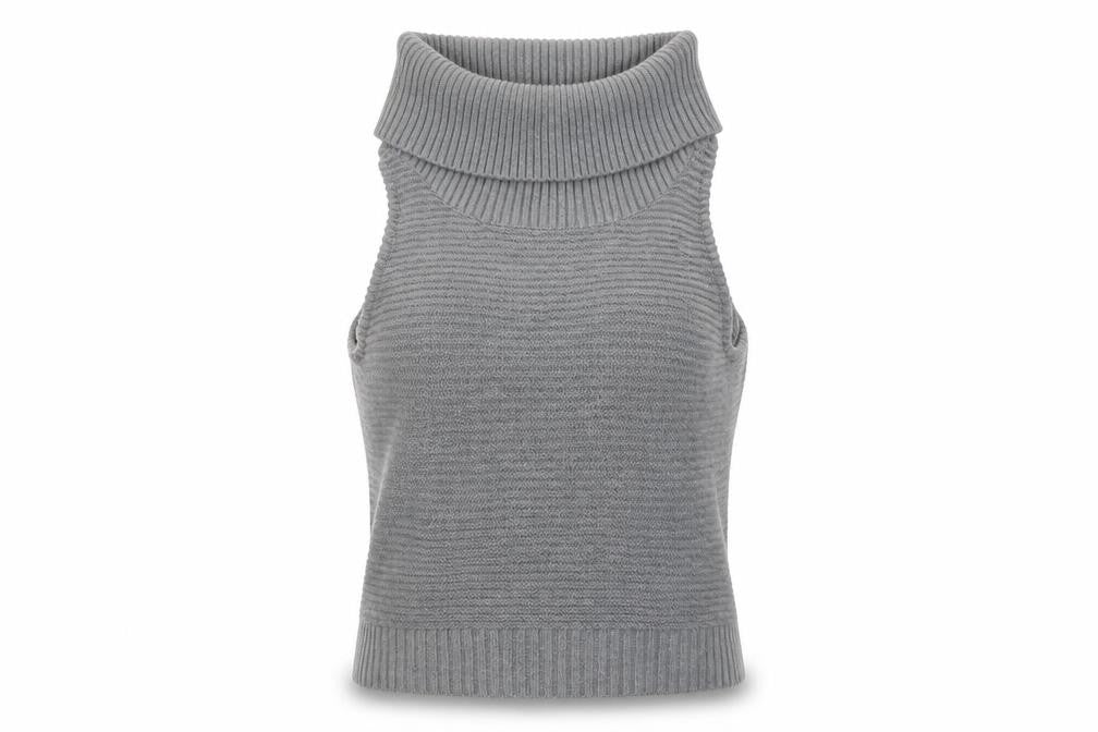 GLAMORO'S Women's Grey Sleeveless Roll Neck Knit Tank Top Size M