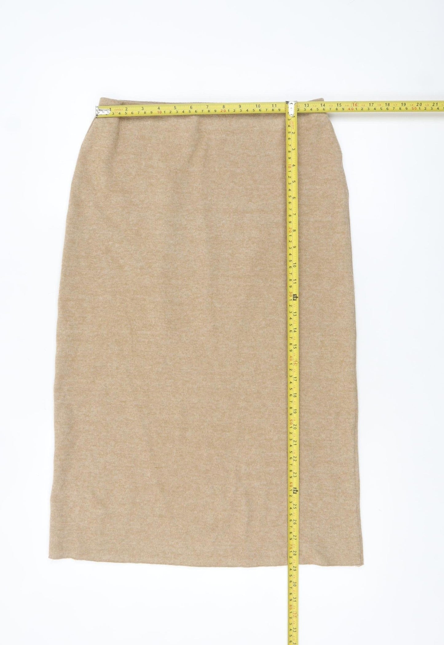 Zara Women Beige Midi Pencil Knit Skirt Size 12