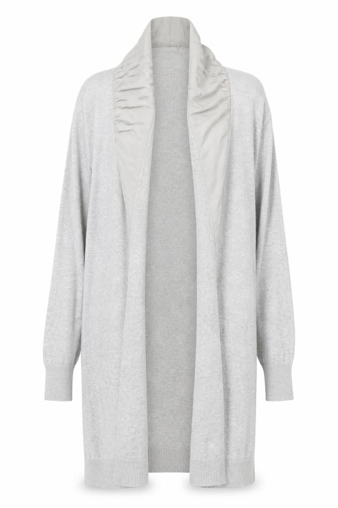 Front view of Mint Velvet women’s grey, size UK 12, long sleeve open knit cardigan