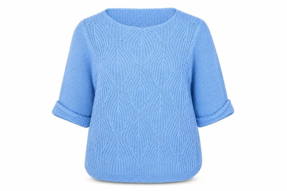Marble Women’s Blue Knit Jumper Size 16 Crew Neck 3/4 Sleeve