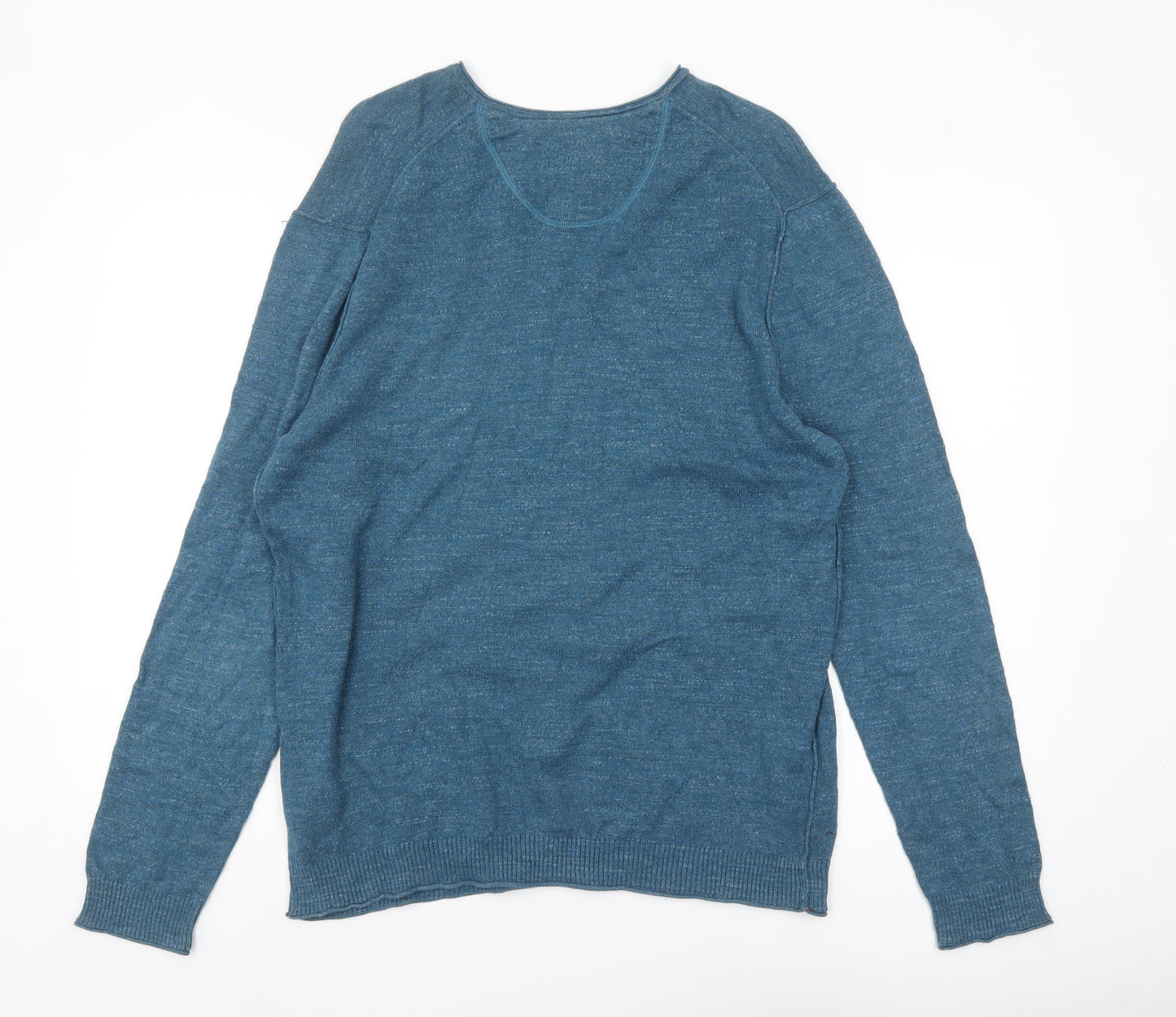 White Stuff Men's Blue V-Neck Cotton Pullover Jumper Size M