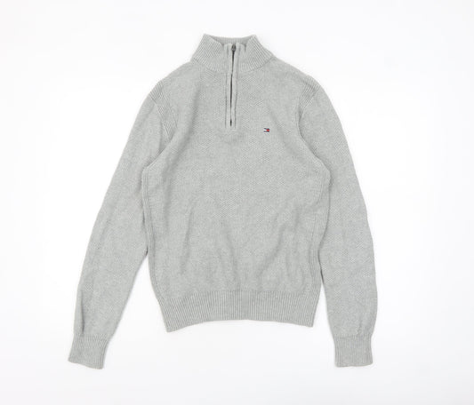 Tommy Hilfiger Men's Grey Cotton 1/2 Zip High Neck Jumper XS