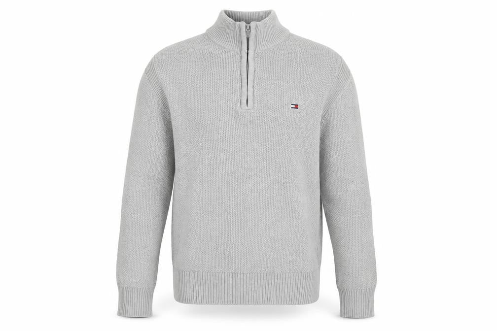 Front view of Tommy Hilfiger Men's Grey Cotton 1/2 Zip High Neck Jumper XS