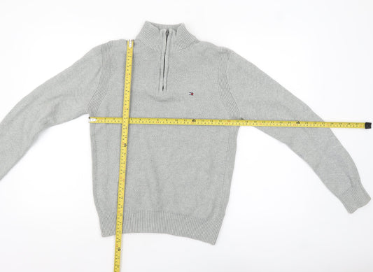 Tommy Hilfiger Men's Grey Cotton 1/2 Zip High Neck Jumper XS