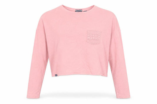 Superdry Women Pink Linen Cropped Long Sleeve T-Shirt UK10