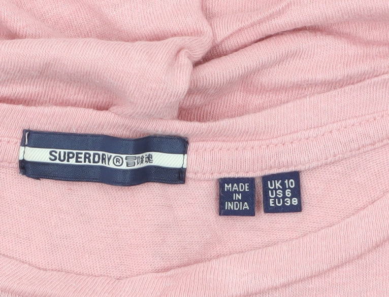 Superdry Women Pink Linen Cropped Long Sleeve T-Shirt UK10