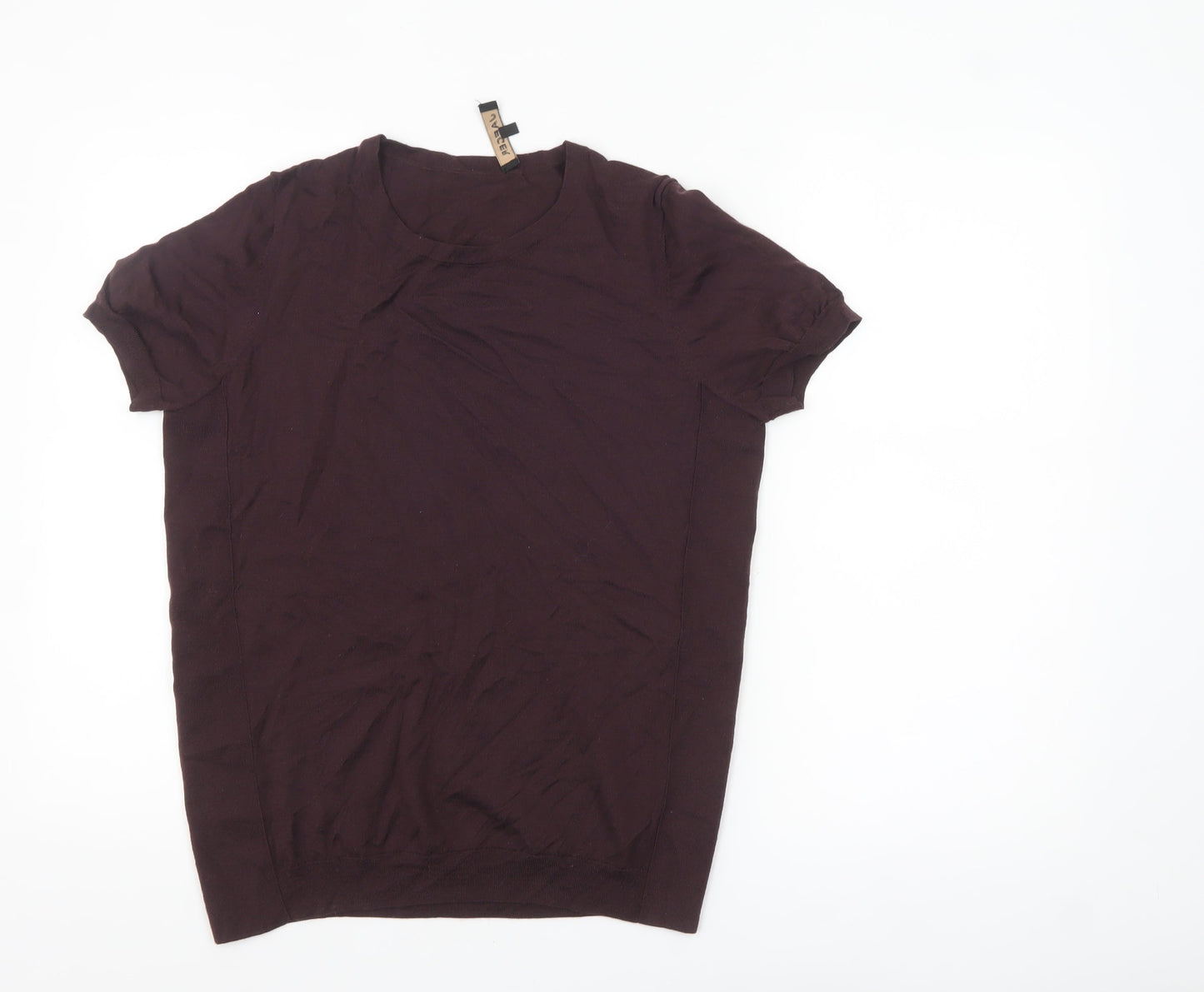 Jaeger Womens Brown Wool Short Sleeve Crew Neck Jumper L