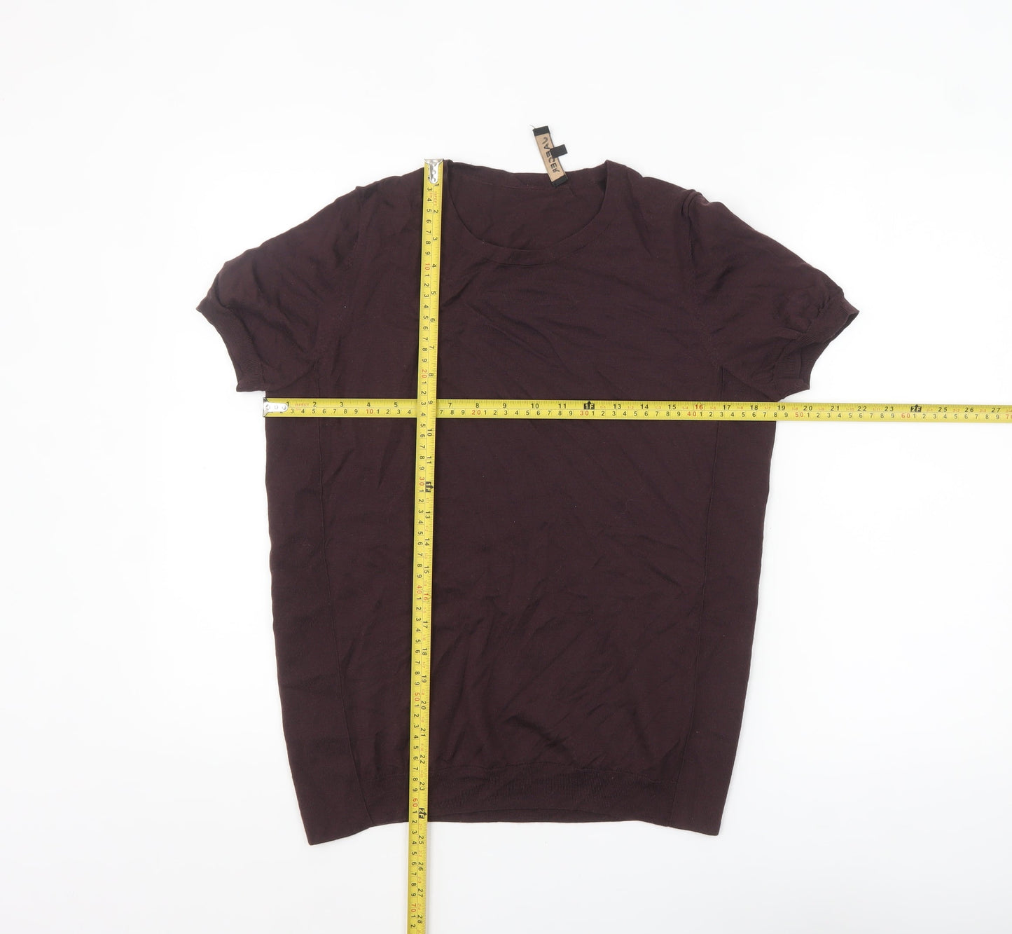 Jaeger Womens Brown Wool Short Sleeve Crew Neck Jumper L