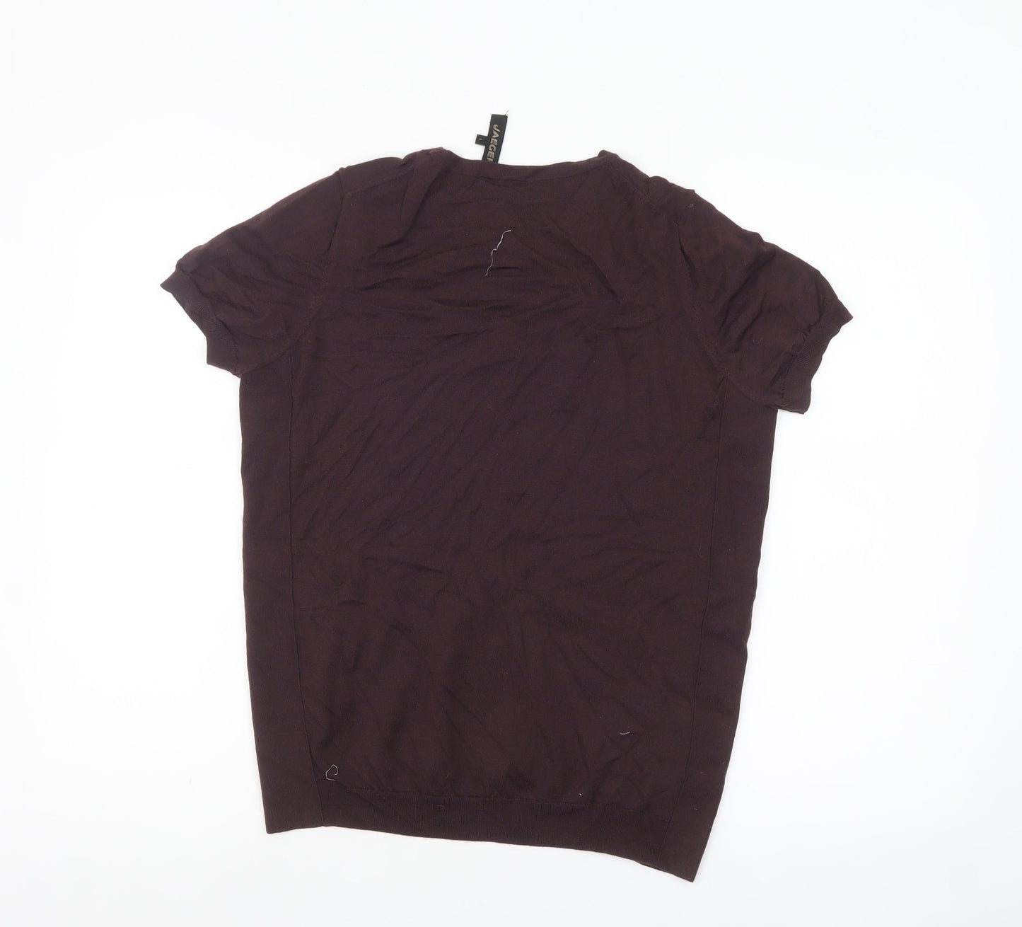 Jaeger Womens Brown Wool Short Sleeve Crew Neck Jumper L