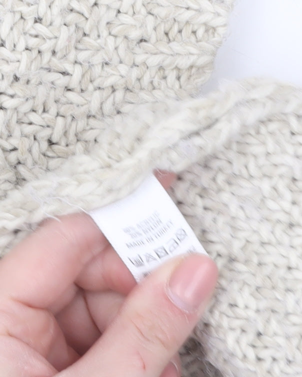 Oasis Women Beige Chunky Knit Cowl Neck Short Sleeve Jumper L