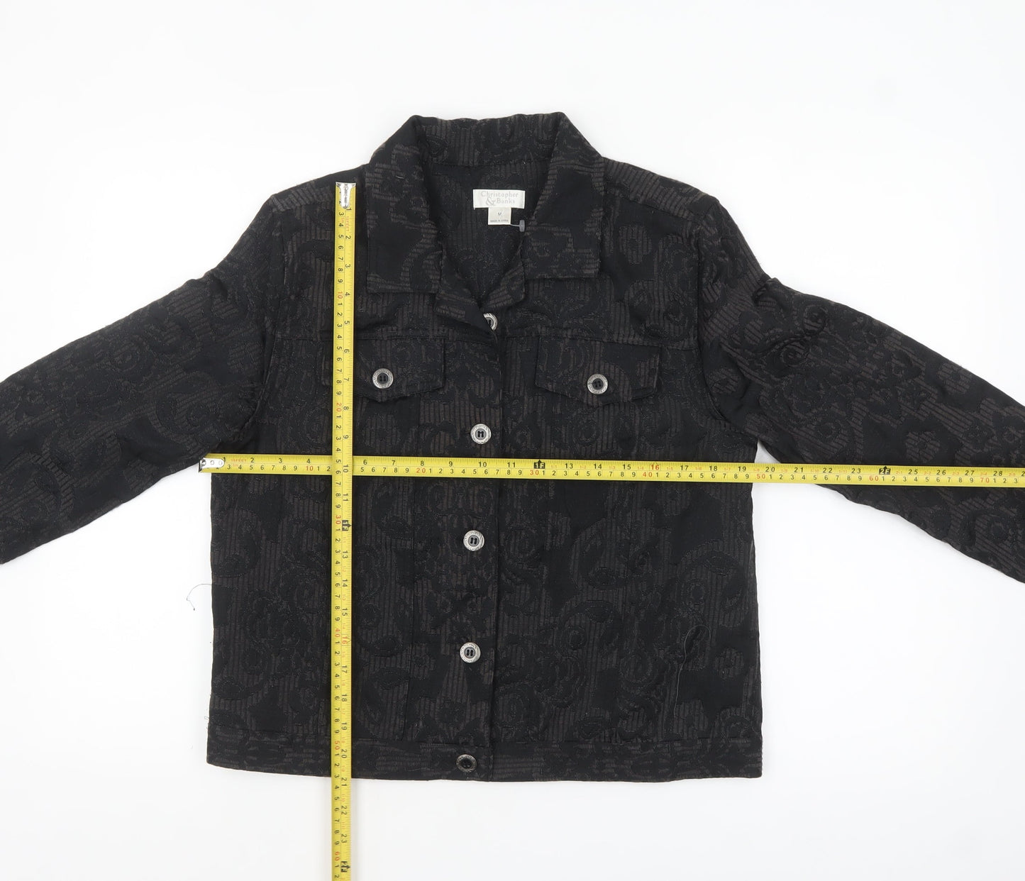 Christopher & Banks Women's Black Jacquard Button-Up Jacket Size M
