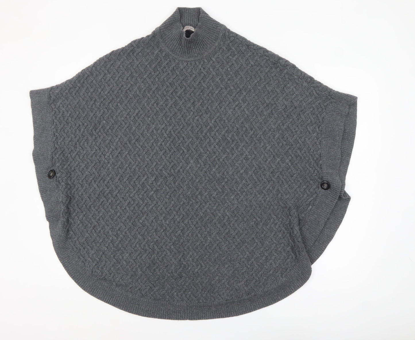 Amaryllis Women Grey High Neck Cable-Knit Cape Jumper M