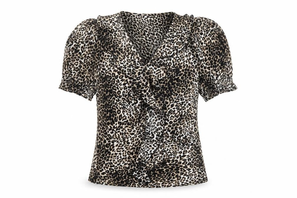 New Look Women's Brown Leopard Print Ruffle Wrap Blouse Size 6